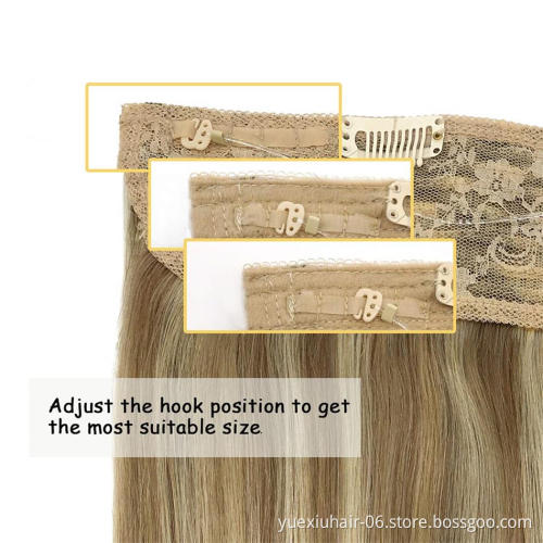 Drop shipping Own Band Remy Halo Hair Piece Highlight Color Silk Straight Real Brazilian Human Hair Halo Hair Extension